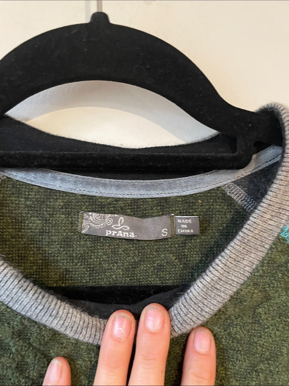 prAna Two-Tone Olive & Gray Crew Sweater Sz S B139 - Picture 4 of 5